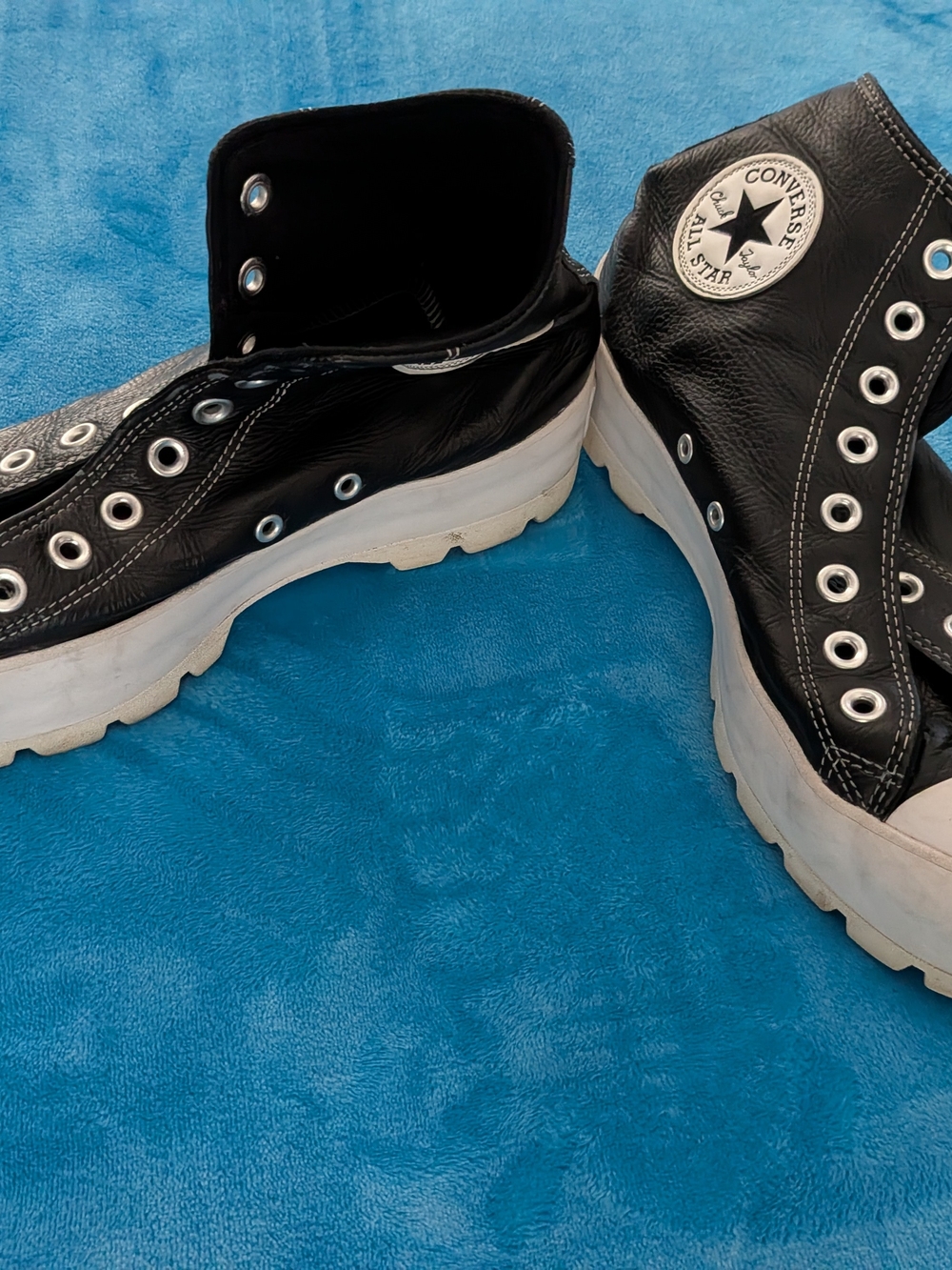 Converse Black Leather High-Top Platform Sneakers White Sole Chunky Casual Punk